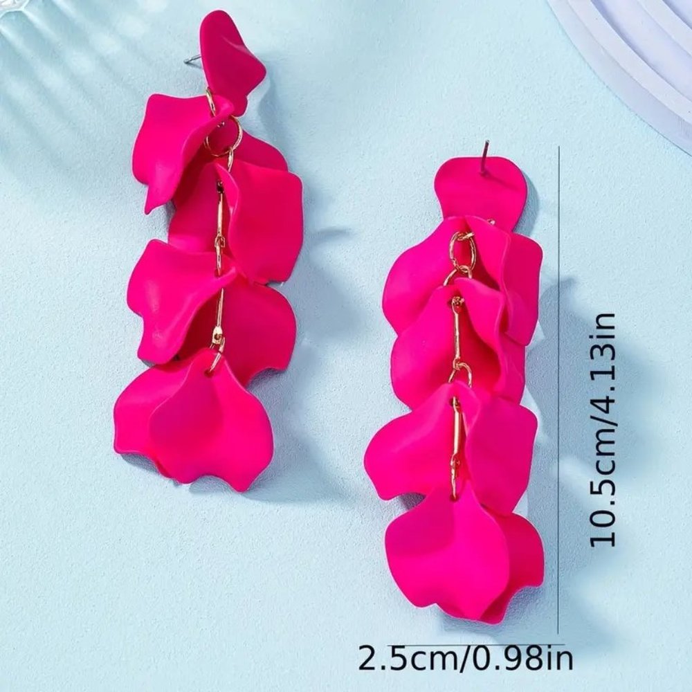 HOT NEW TREND! Hot Pink Acrylic Flower Petal Earrings